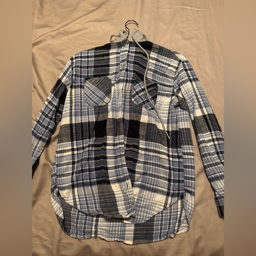 Full Tilt flannel blue and gray hoodie